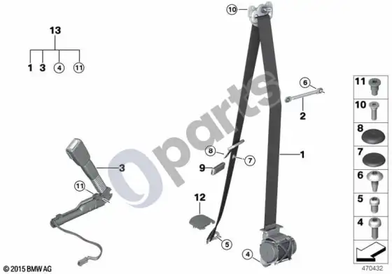 BMW 3 F30 F35 F31 priekinis saugos diržas – schema