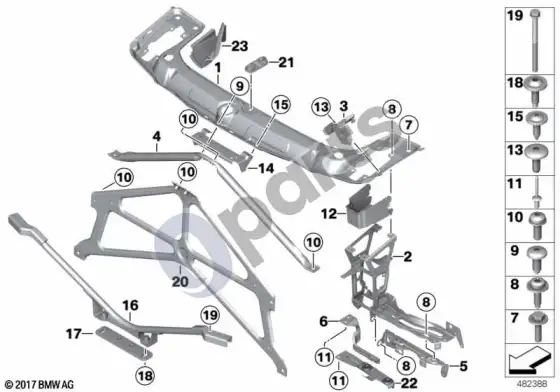 BMW 3 F30 F35 F31 priekinis skydas – schema
