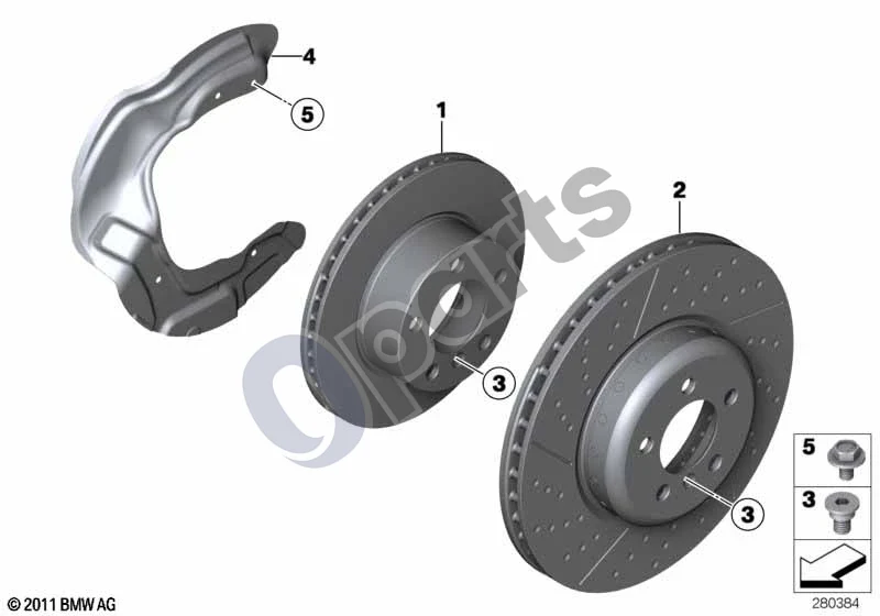 BMW 3 F30 F35 F31 (2012–2018) Priekinis stabdys / stabdžių diskas schema – pozicija 01: Stabdžių diskas, lengvasis, ventiliuojamas (340X30)