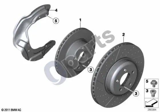 BMW 3 F30 F35 F31 priekinis stabdys / stabdžių diskas – schema