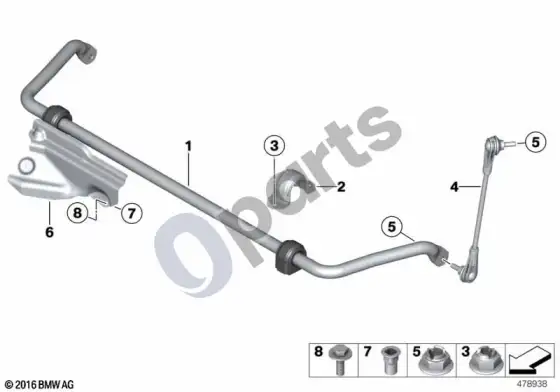 BMW 3 F30 F35 F31 priekinis stabilizatorius – schema