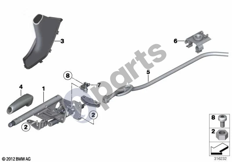 BMW 3 F30 F35 F31 (2012–2018) Rankinio stabdžio svirtis schema – pozicija 01: Rankinio stabdžio svirtis