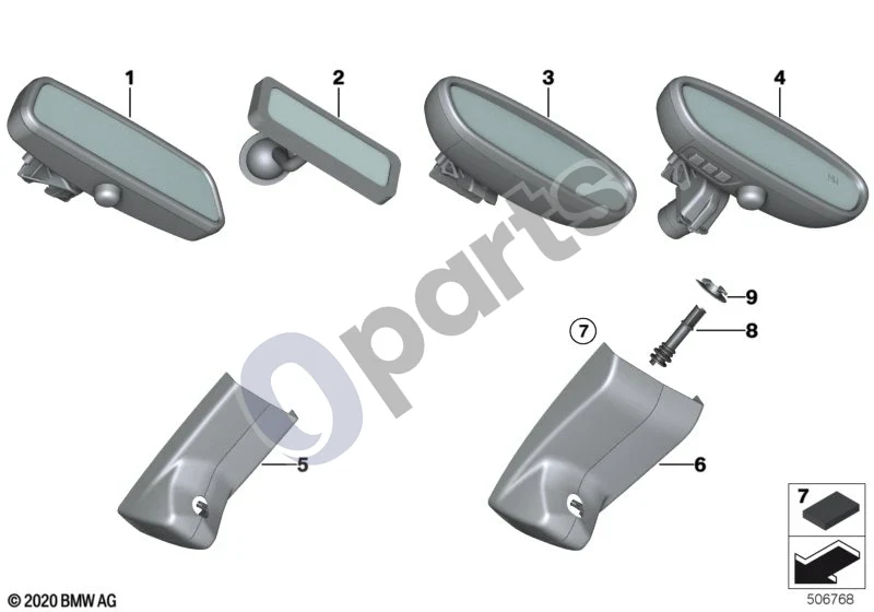 BMW 3 F30 F35 F31 (2012–2018) Salono veidrodėlis schema – pozicija 03: Salono veidrodėlis EC / LED (ROUND)