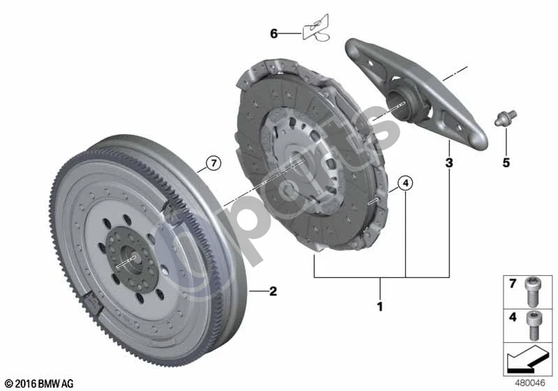 BMW 3 F30 F35 F31 (2012–2018) Sankaba / dvimasis smagratis schema – pozicija 02: Dvigubos masės smagratis