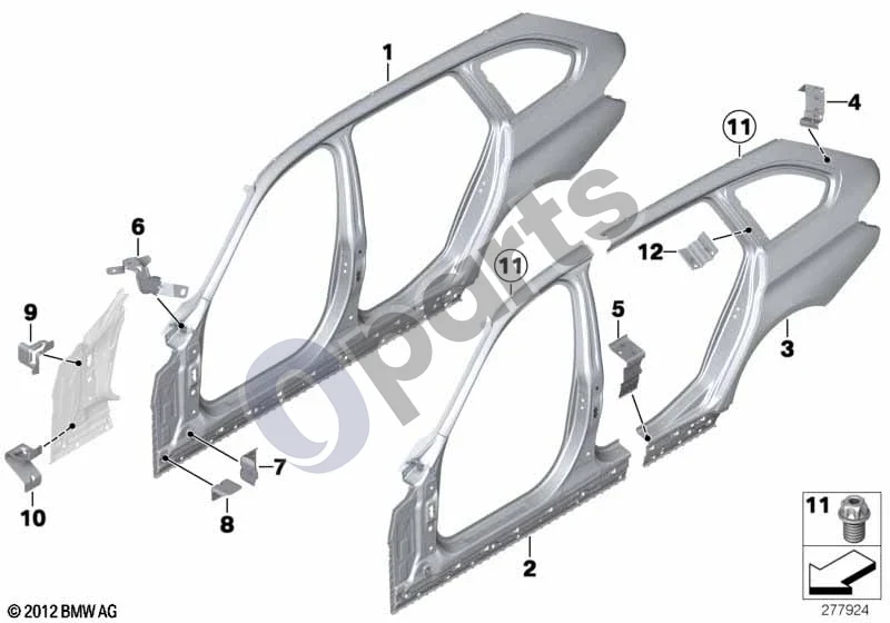 BMW 3 F30 F35 F31 (2012–2018) Šoninis rėmas schema – pozicija 08: Šoninės apdailos A statramsčio laikiklis