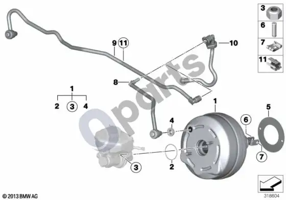 BMW 3 F30 F35 F31 stabdžių stiprintuvas – schema