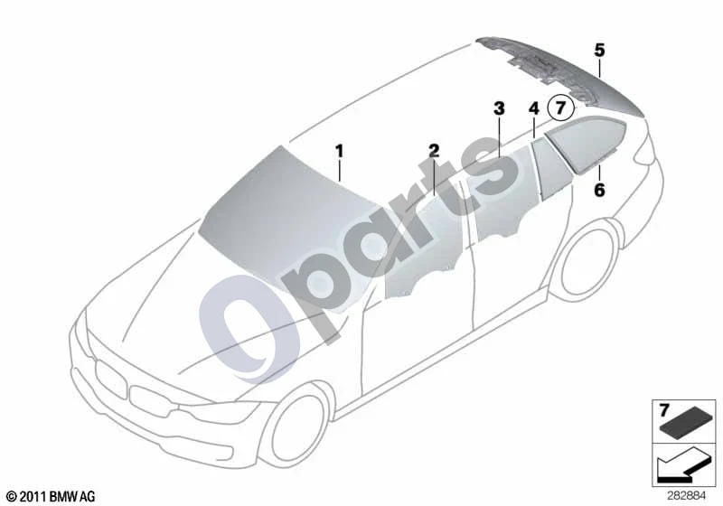BMW 3 F30 F35 F31 (2012–2018) Stiklai schema – Atbulinio eigos ribotuvas