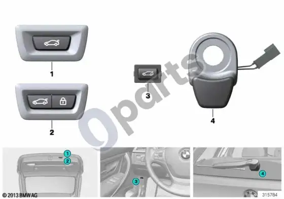BMW 3 F30 F35 F31 galinio dangčio centrinio užrakto jungiklis – schema
