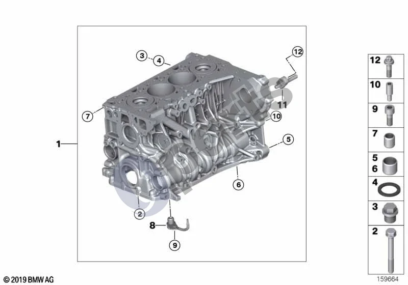 BMW 3 F30 F35 F31 (2012–2018) Variklio blokas (N47N) schema – pozicija 04: Tarpinis žiedas (A14X20-AL)