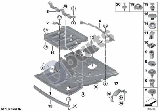 BMW 3 F30 F35 F31 variklio dangčio apsauga – schema