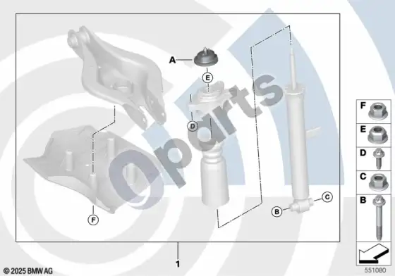 BMW 3 G20 G21 atraminio guolio montavimo komplektas, galinis – schema