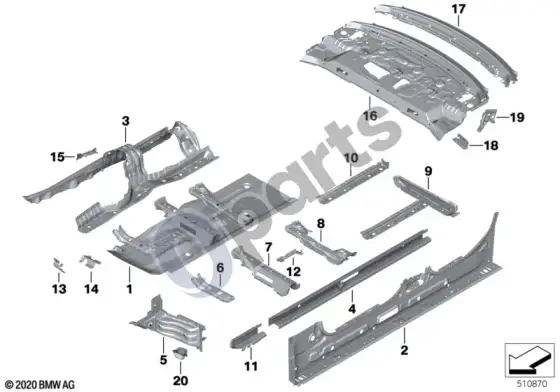 BMW 3 G20 G21 bagažinės pertvara / grindų dalys – schema