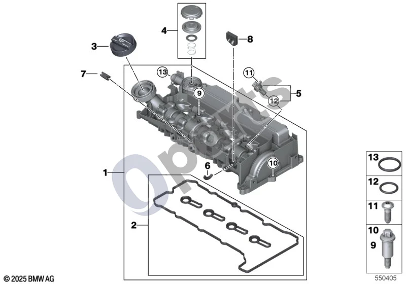 BMW 3 G20 G21 (2019–) Cilindrų galvutės dangtis schema – pozicija 01: Cilindrų galvutės dangtis