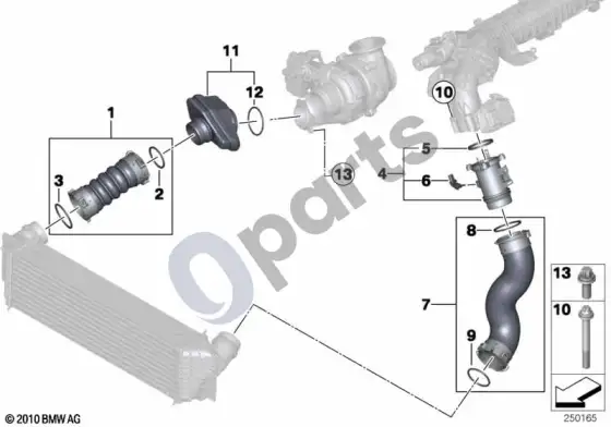 BMW 3 G20 G21 įsiurbimo kolektorius – pripūtimo oro kanalas / EGR – schema