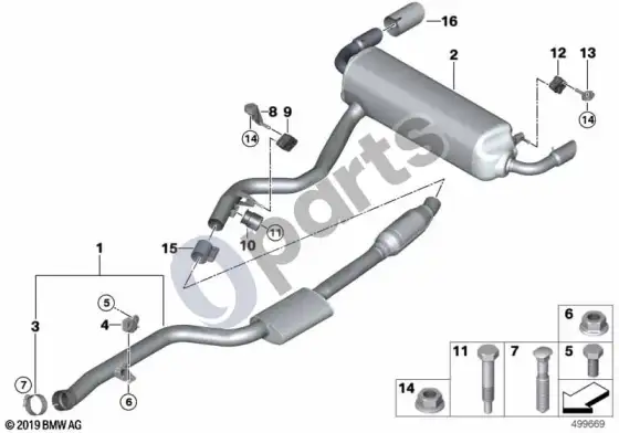 BMW 3 G20 G21 išmetimo sistema, galinė; 2020.07 - ... – schema