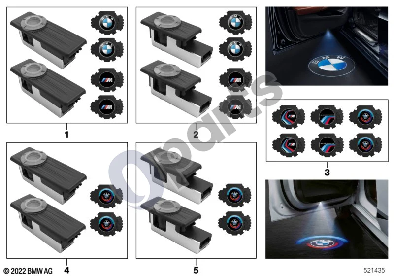 BMW 3 G20 G21 (2019–) LED durų projektorius schema – pozicija 02: BMW LED durų projektoriai 50mm