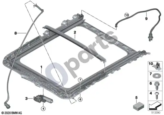 BMW 3 G20 G21 panoraminis stiklinis stogas – schema