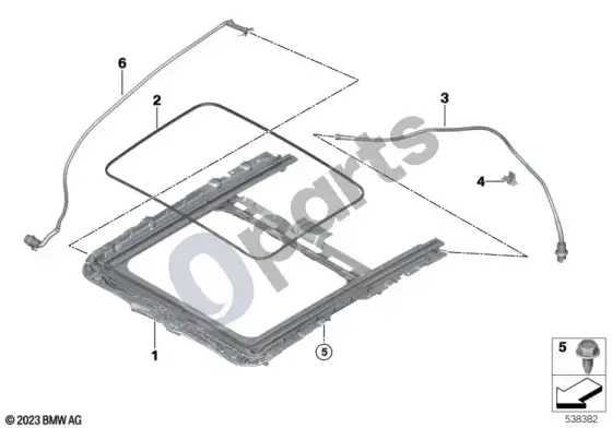BMW 3 G20 G21 stumdomo-pakeliamo stogo rėmas – schema