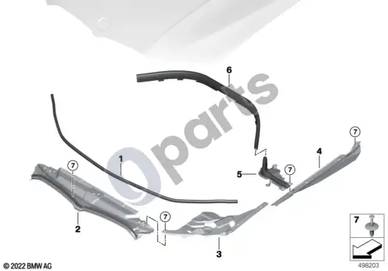 BMW 3 G20 G21 variklio dangčio sandarikliai – schema