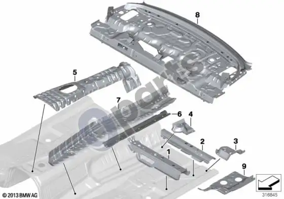 BMW 4 F32 F33 bagažinės pertvara / grindų dalys – schema