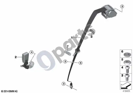 BMW 4 F32 F33 galinis saugos diržas – schema