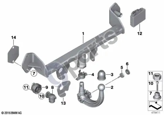 BMW 4 F32 F33 nuimamas vilkimo kablys – schema