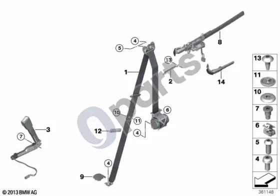 BMW 4 F32 F33 priekinis saugos diržas – schema