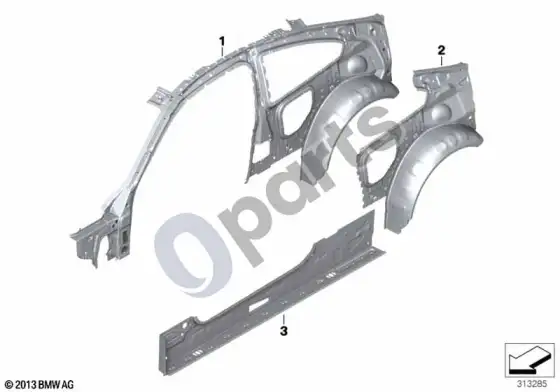 BMW 4 F32 F33 šoninis rėmas, vidinis – schema