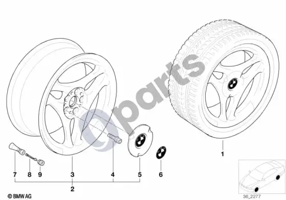 BMW 5 E39 3 stipinų ratų dizainas – schema