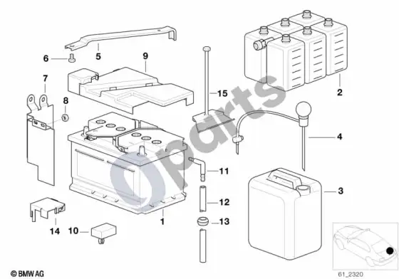 BMW 5 E39 akumuliatorius, tuščias – schema