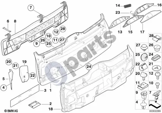BMW 5 E39 apatinis galinio dangčio apdailos skydelis – schema