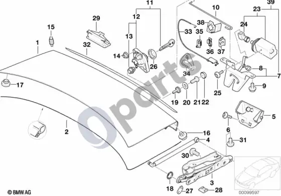 BMW 5 E39 atskiros bagažinės dangčio dalys – schema