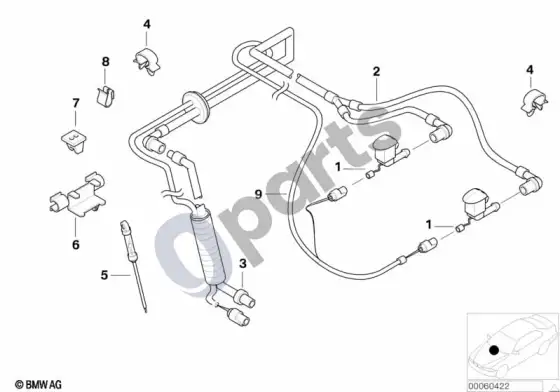 BMW 5 E39 atskiros dalys priekinio stiklo valymo sistemai – schema