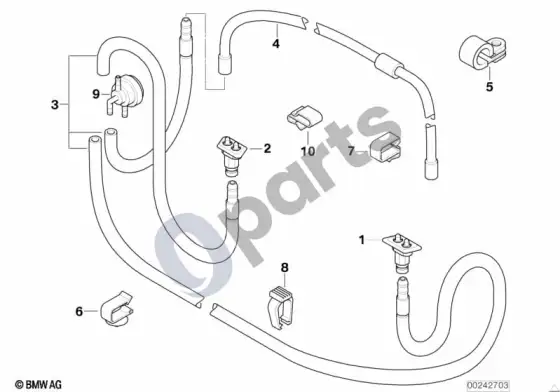 BMW 5 E39 atskiros dalys priekinių žibintų plovimui – schema
