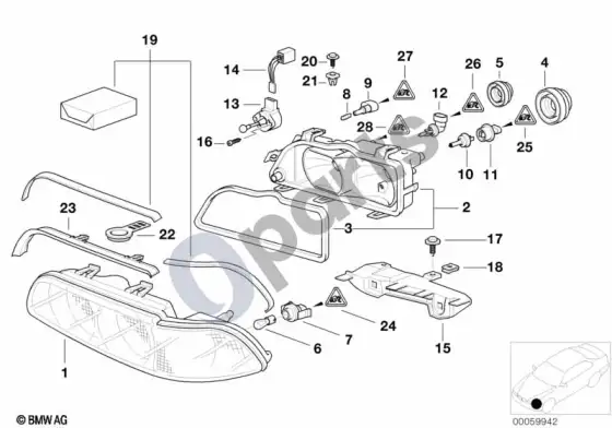 BMW 5 E39 atskiros žibinto dalys – schema