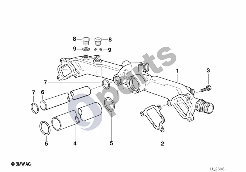 BMW 5 E39 (1996–2003) Aušinimo sistemos vamzdis schema – pozicija 07: O formos žiedas