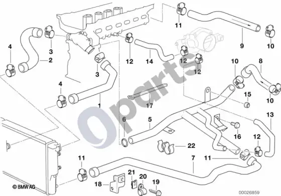 BMW 5 E39 aušinimo sistemos vandens žarnos; ... - 1998.09 – schema