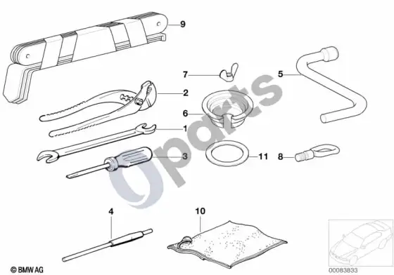 BMW 5 E39 automobilio įrankiai/avarinis ženklas – schema