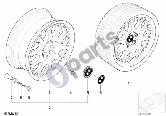 BMW 5 E39 BMW kompozitinis ratas, y formos stipinai 80 – schema