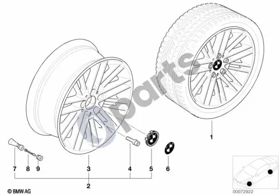 BMW 5 E39 BMW lengvojo lydinio ratlankis, lygiagrečios stygos 85 – schema