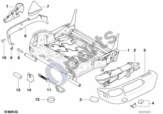 BMW 5 E39 BMW sportinės sėdynės mechaninis rėmas – schema