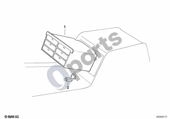 BMW 5 E39 centrinės konsolės kasečių dėžutės dalys – schema