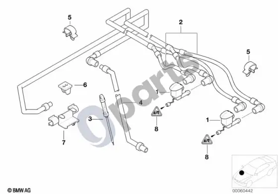 BMW 5 E39 dalys intensyviam priekinio stiklo valymui – schema