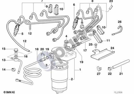 BMW 5 E39 degalų įpurškimo sistema, dyzelinas – schema