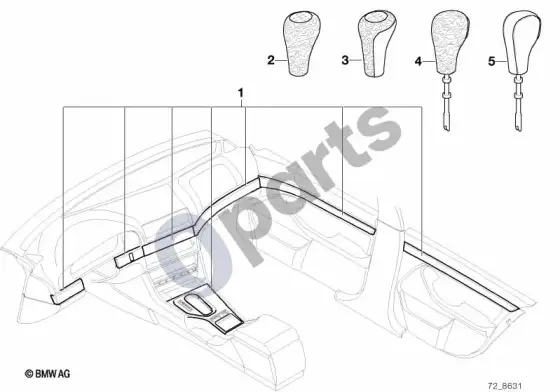BMW 5 E39 dekoratyvinės medienos apdailos papildomas įrengimas – schema
