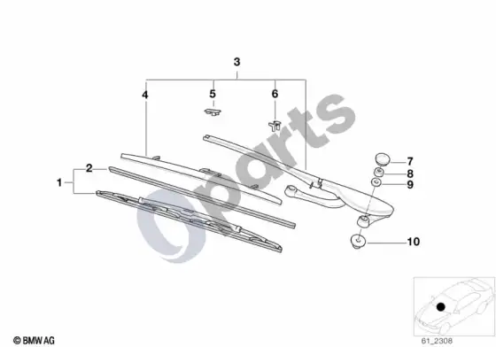 BMW 5 E39 dešinys valytuvo kronšteinas / valytuvo šepetys – schema