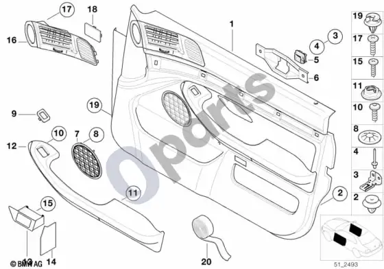 BMW 5 E39 durų apmušalas, priekinis; ... - 1996.09 – schema