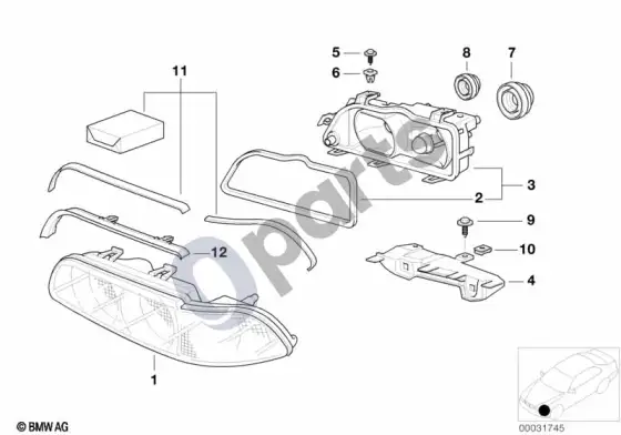 BMW 5 E39 atskiros dalys, ksenoninis priekinis žibintas; ... - 2000.09 – schema