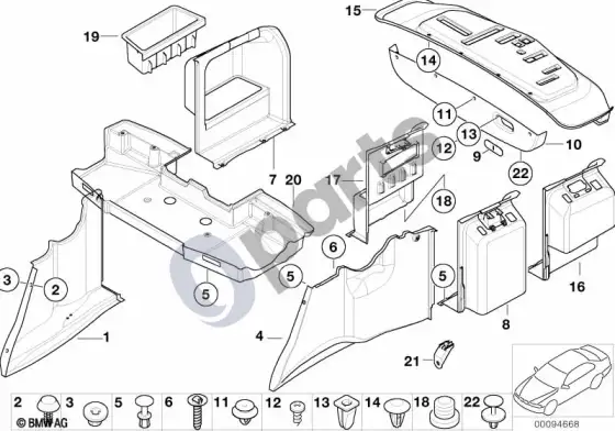 BMW 5 E39 bagažinės apdailos plokštė – schema