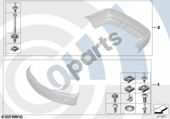 BMW 5 E39 bamperio montavimo komplektas – schema